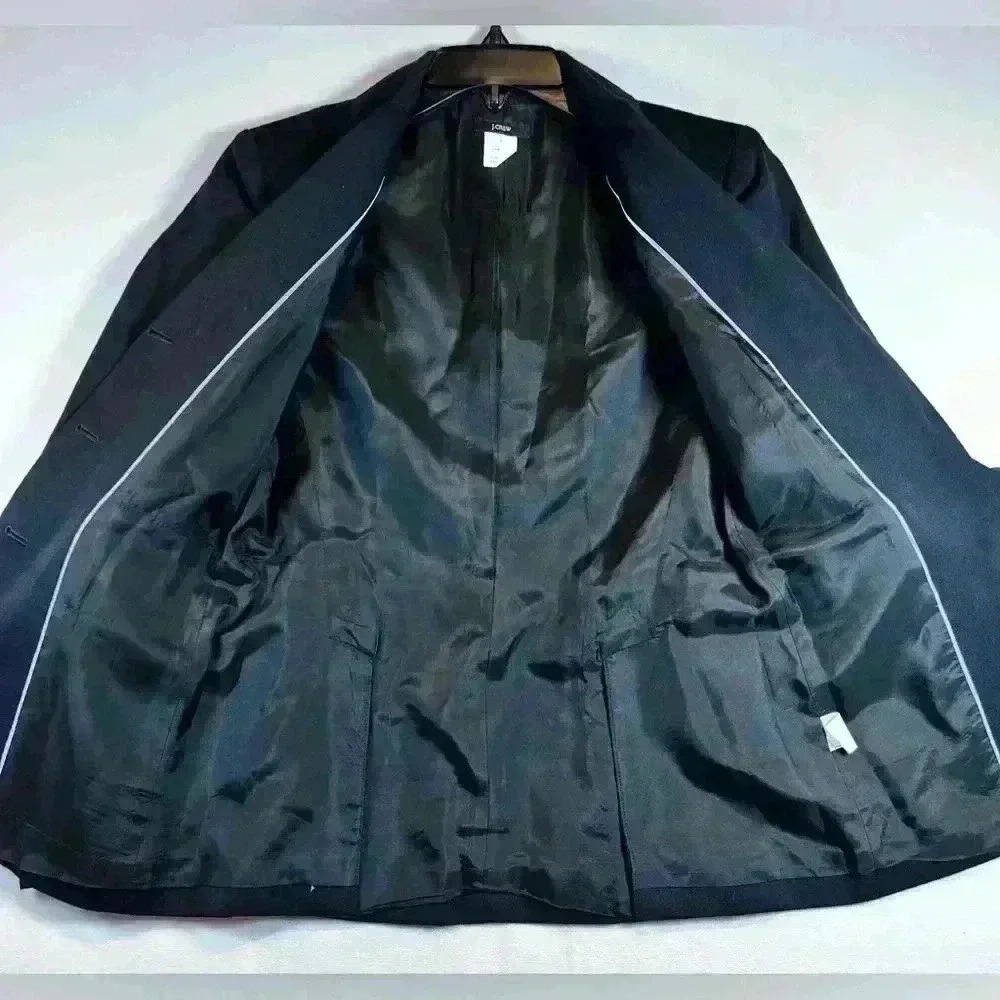 J Crew womens size 0 wool 3 button‎ blazer jacket black classy business tailored